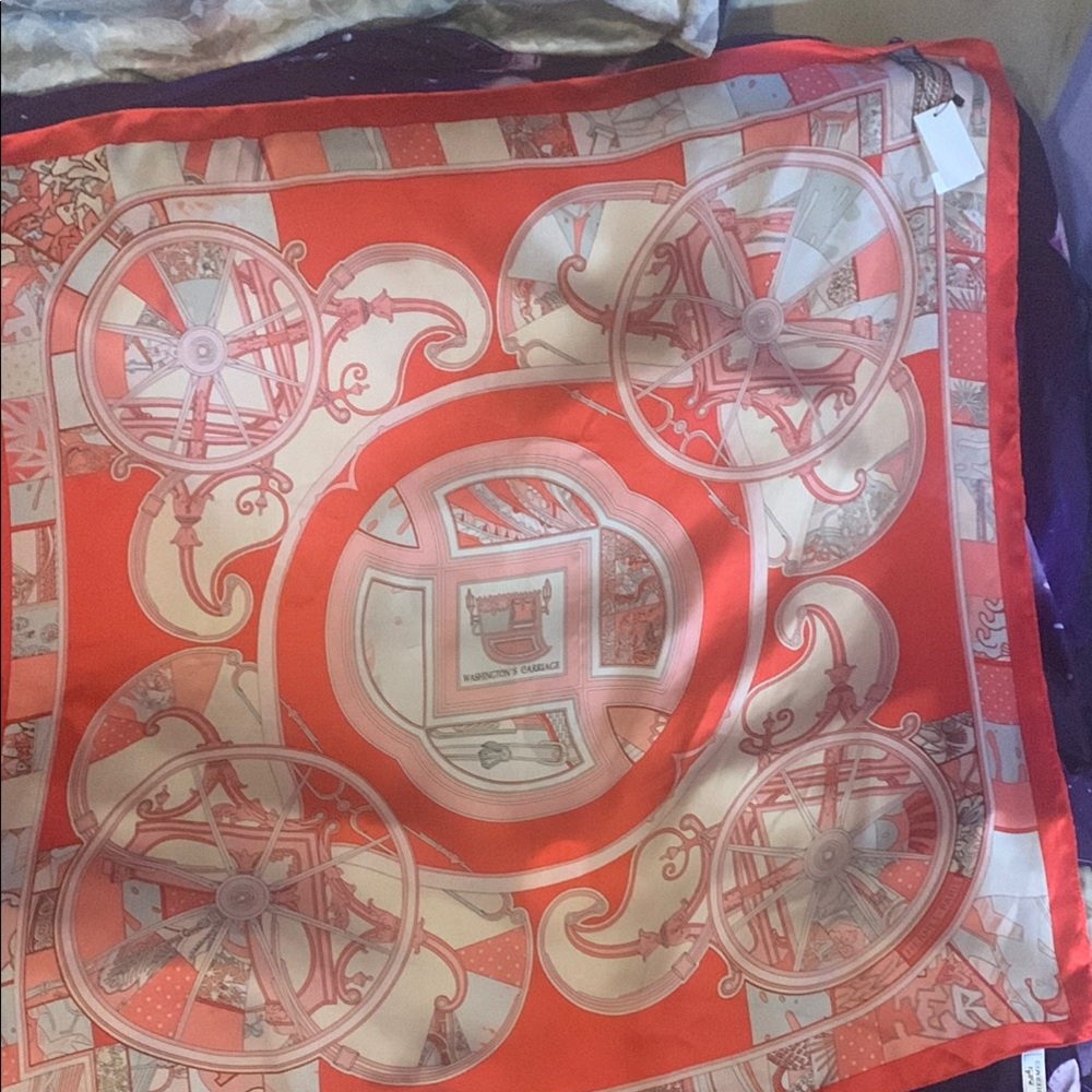 Hermès Red and Cream Scarf